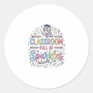 Sticker Rond Salle de classe licorne pleine de paillettes Merch