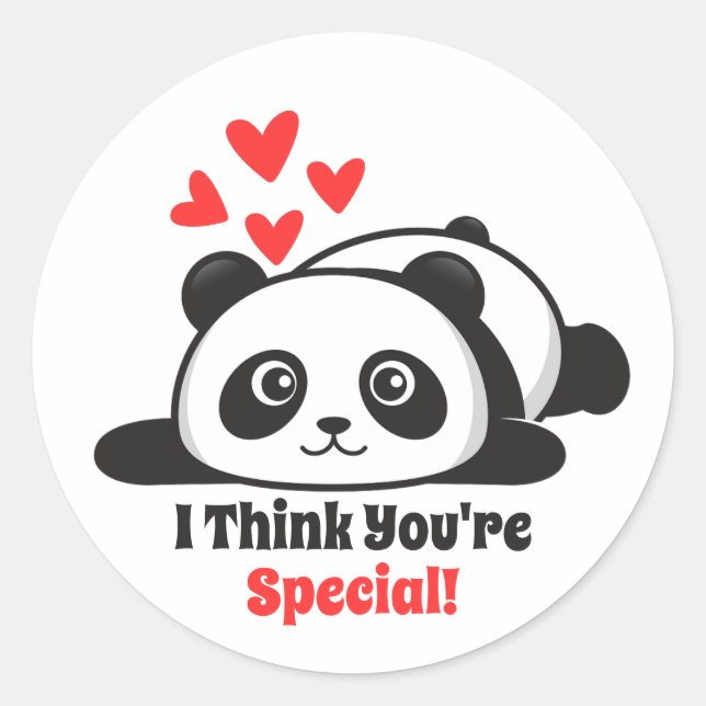 Sticker Rond Salle de classe Saint-Valentin Cute Panda coeur ro (Devant)
