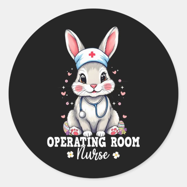 Sticker Rond Salle d'opération Bunny infirmière avec Stethoscop (Devant)