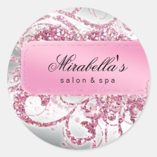 Sticker Rond Salon à ongles Parties scintillant rose Élégant Bl