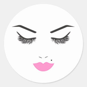 Sticker Rond Salon Beauty Maquillage Visage Lashes & Lèvres Ros
