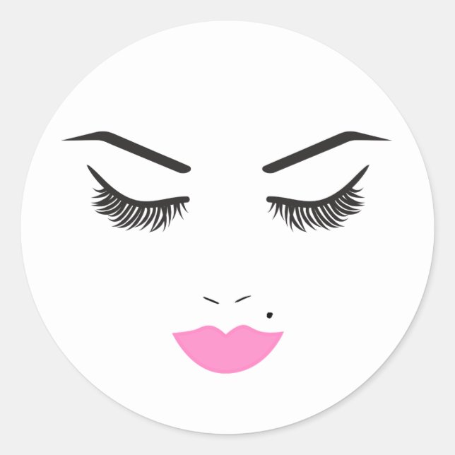 Sticker Rond Salon Beauty Maquillage Visage Lashes & Lèvres Ros (Devant)