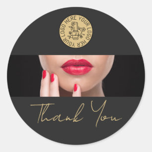 Sticker Rond Salon d'artiste en onglerie Logo Noir Or Merci