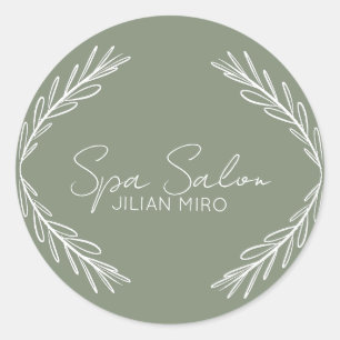 Sticker Rond Salon de beauté Branch Studio Vert Sauge