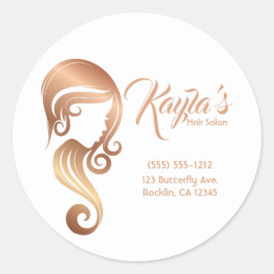 Sticker Rond Salon de Beauté Chic Rose Gold pour Cheveux et Maq