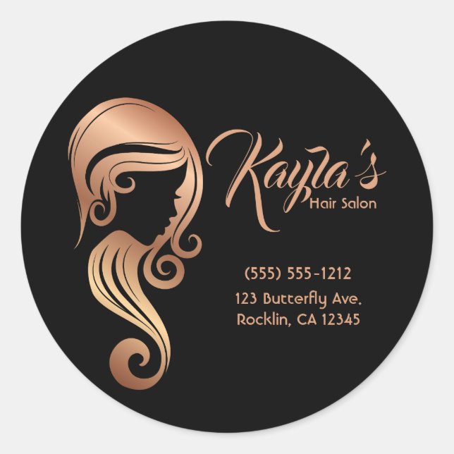 Sticker Rond Salon de Beauté Chic Rose Gold pour Cheveux et Maq (Devant)