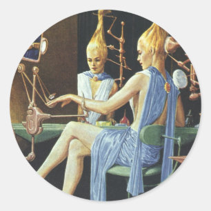 Sticker Rond Salon de beauté de science-fiction vintage Spa Man