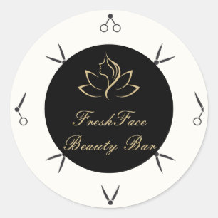 Sticker Rond Salon de beauté élégant or et noir