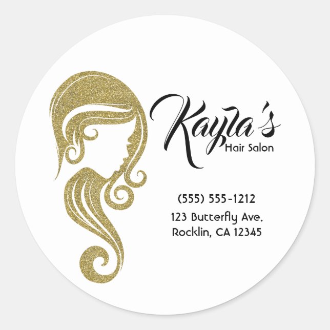Sticker Rond Salon de beauté et de coiffure Chic Gold Glitter B (Devant)