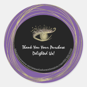 Sticker Rond Salon de Beauté Gold Foil Purple Lash Entreprise