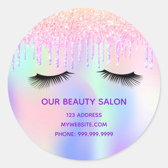 Sticker Rond Salon de beauté lashes holographique parties scint (Devant)