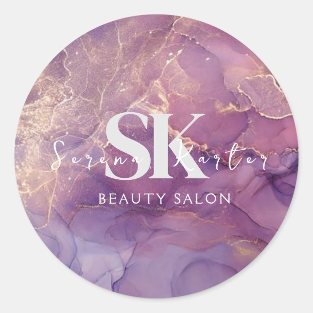 Sticker Rond Salon de beauté Marbre violet rose (Devant)