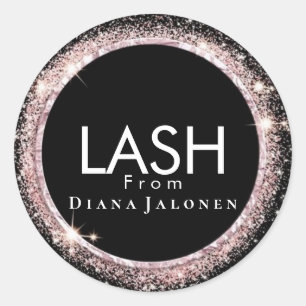 Sticker Rond Salon de Beauté Paillettes Rose Cils Métal Argent
