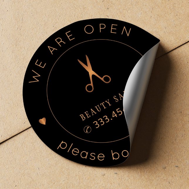 Sticker Rond Salon de beauté réouverture nom et logo livre visi (Créateur téléchargé)