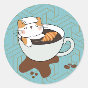 Sticker Rond Salon de chat café