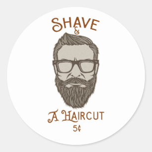 Sticker Rond Salon de coiffeur rétro graphique de type Shave &