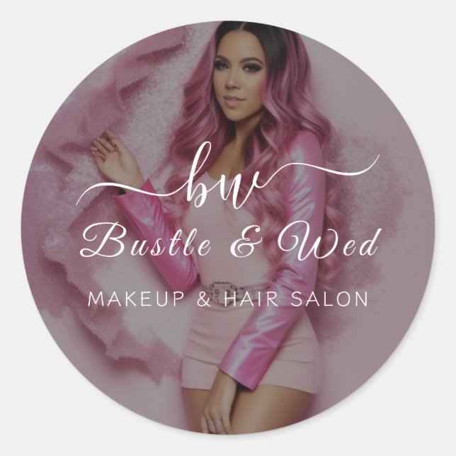 Sticker Rond Salon de coiffure de maquillage rose (Devant)