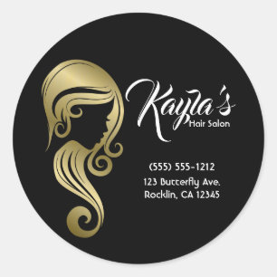 Sticker Rond Salon de Coiffure et Maquillage Chic Gold Glam Bea
