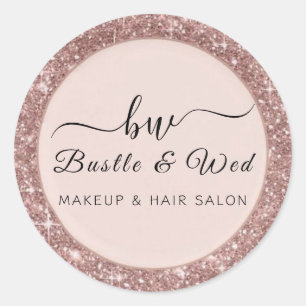Sticker Rond Salon de coiffure Maquillage Paillettes roses