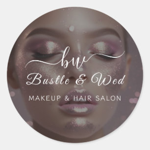 Sticker Rond Salon de coiffure Maquillage rose