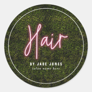Sticker Rond Salon de coiffure Neon Green Business Cosmetologis