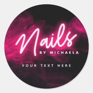Sticker Rond Salon de manucure/technicienne Pink Neon & Smoke