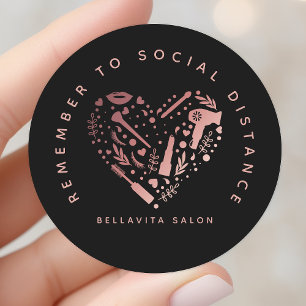 Sticker Rond Salon Gold Heart rose Pensez À La Distance Sociale