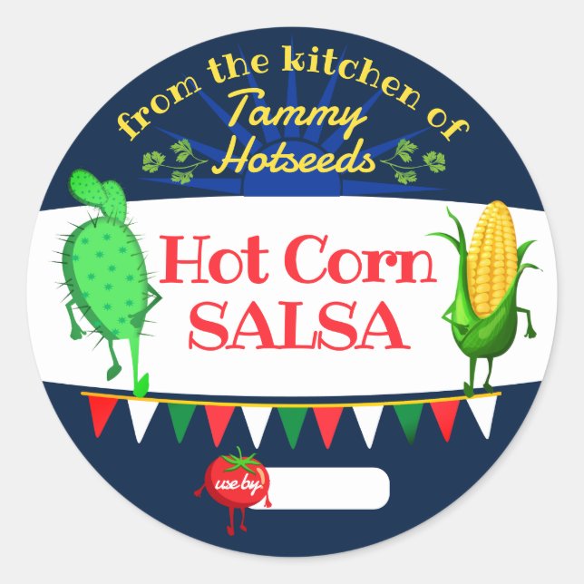 Sticker Rond Salsa cactus tomate de maïs maison en conserve (Devant)