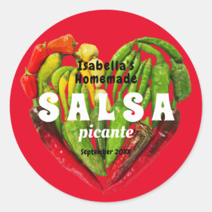 Sticker Rond Salsa piment épicé chaud piments coeur nourriture