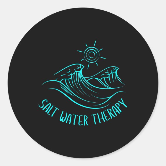 Sticker Rond Salt Water Therapy Beach Lover Ocean Waves été (Devant)