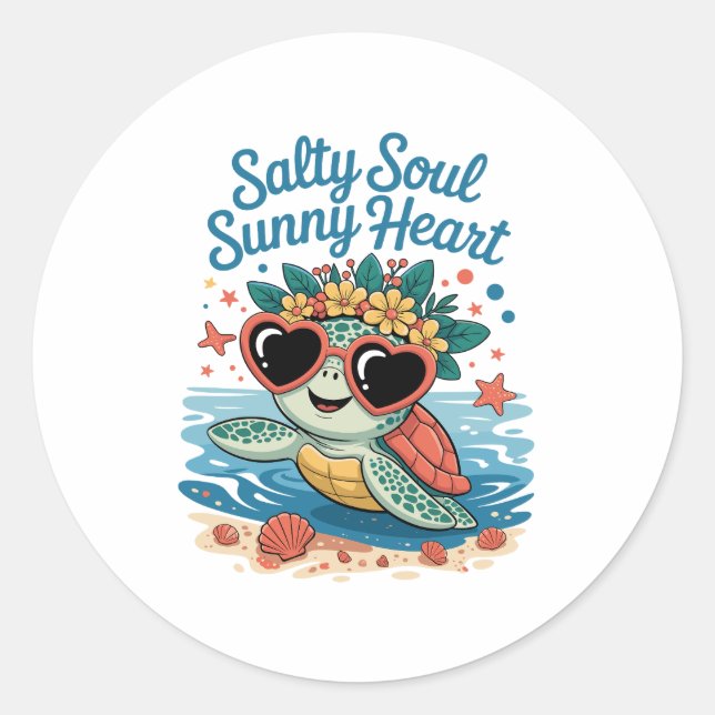 Sticker Rond Salty Soul Sunny Heart Turtle Été (Devant)