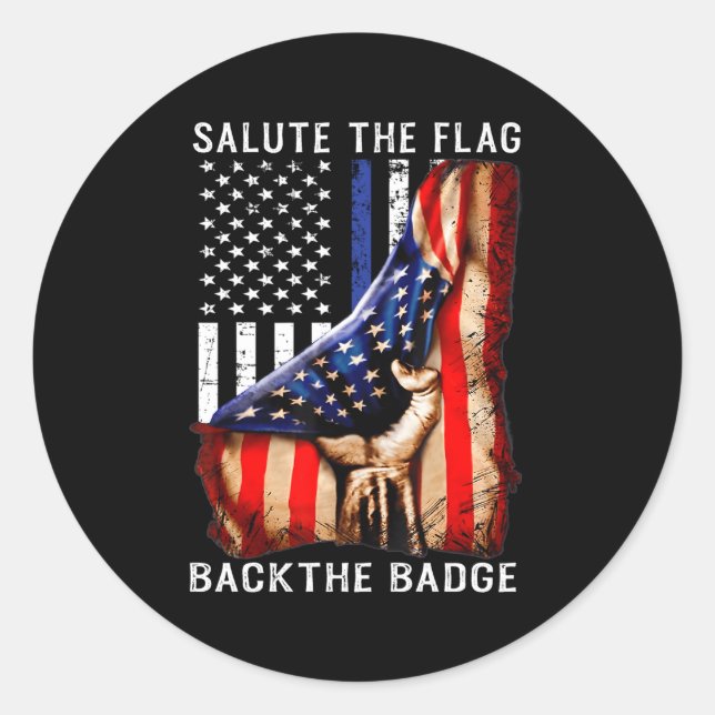 Sticker Rond Saluez Le Drapeau Retour Le Drapeau Badge Police M (Devant)