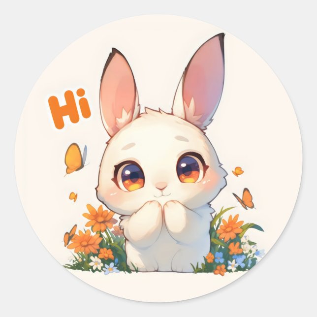 Sticker Rond Salut Anime Bunny Cute (Devant)