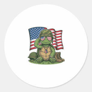 Sticker Rond Salut de tortue patriotique Vector Design_1