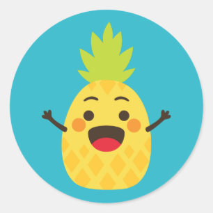 Sticker Rond Salut les amis ! Illustration d'ananas