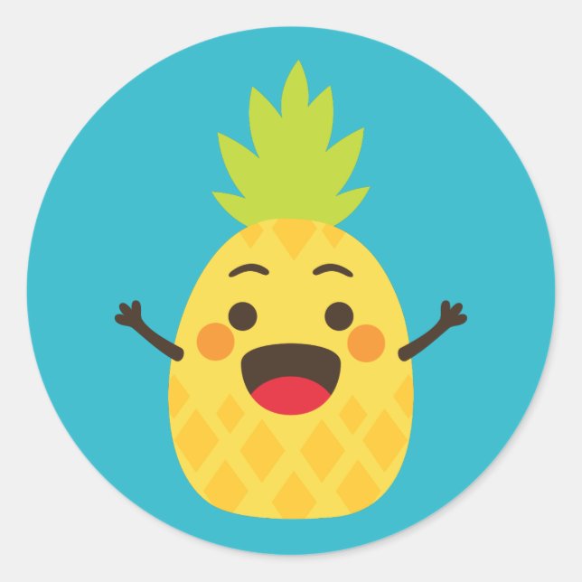 Sticker Rond Salut les amis ! Illustration d'ananas (Devant)