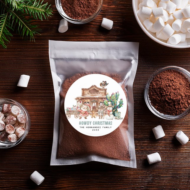 Sticker Rond Salut Noël | Drôle de désert occidental (Créateur téléchargé)