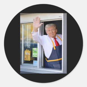 Sticker Rond Salut, obtenez votre burger Donald Trump cuisine d