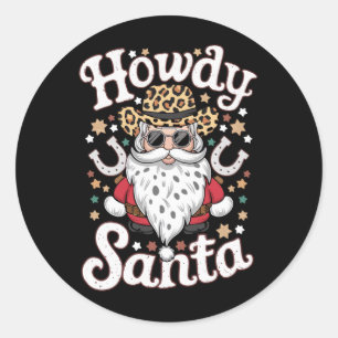 Sticker Rond Salut Santa Cow-boy Occidental Cadeau de Noël Rode