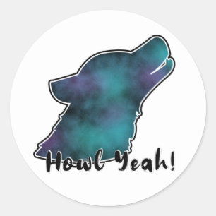 Sticker Rond Salut ! Tête de silhouette du loup de galaxie spat