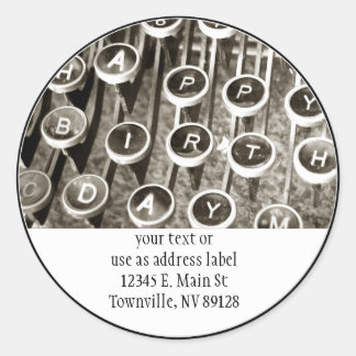 Sticker Rond Salutation d'anniversaire de la machine à écrire v