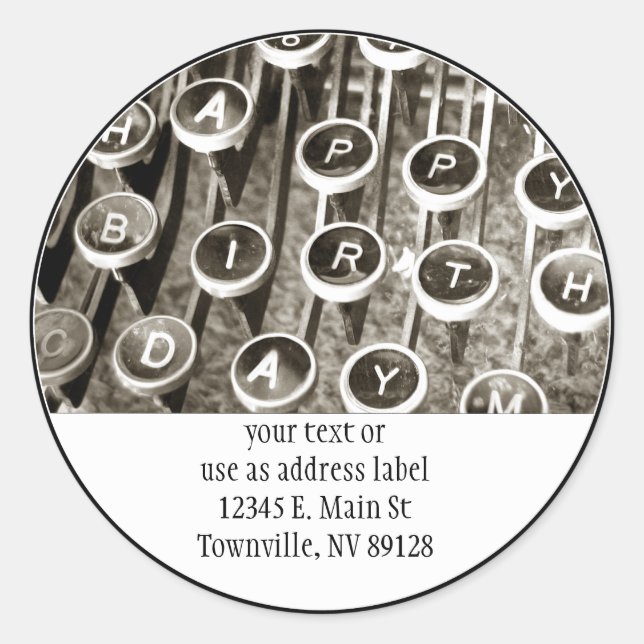 Sticker Rond Salutation d'anniversaire de la machine à écrire v (Devant)