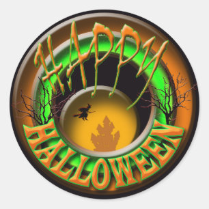 Sticker Rond Salutation de Halloween de château de sorcières
