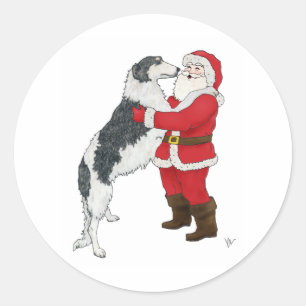 Sticker Rond Salutation de Noël à Borzoi