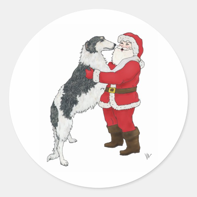 Sticker Rond Salutation de Noël à Borzoi (Devant)