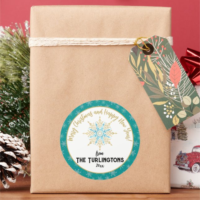 Sticker Rond Salutation de vacances Aqua Blanc peint à la main (vacances)