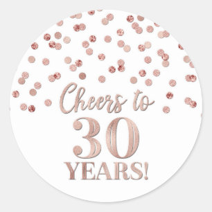 Sticker Rond Salutations à 30 Anniversaire Rose Gold Confetti