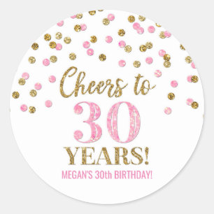 Sticker Rond Salutations à 30 ans Anniversaire Pink Gold Confet