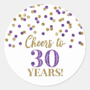 Sticker Rond Salutations à 30 ans Anniversaire Purple Gold Conf