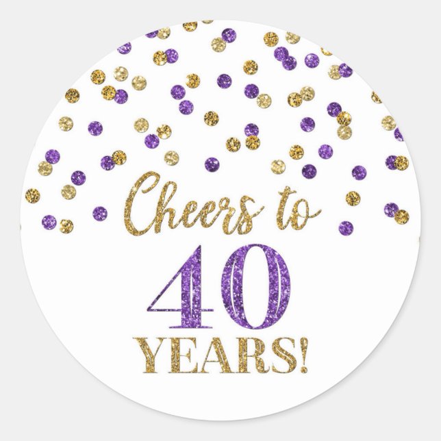 Sticker Rond Salutations à 40 ans Anniversaire Gold Purple Conf (Devant)